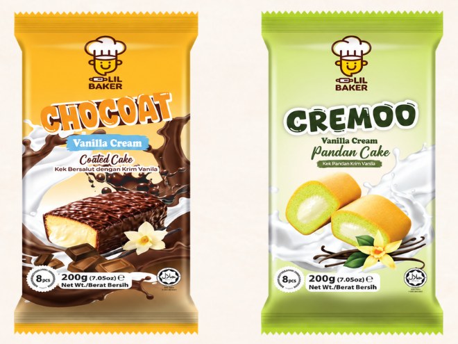 Lil Baker Chocoat vanilla cream coated cake and Cremoo vanilla cream pandan cake