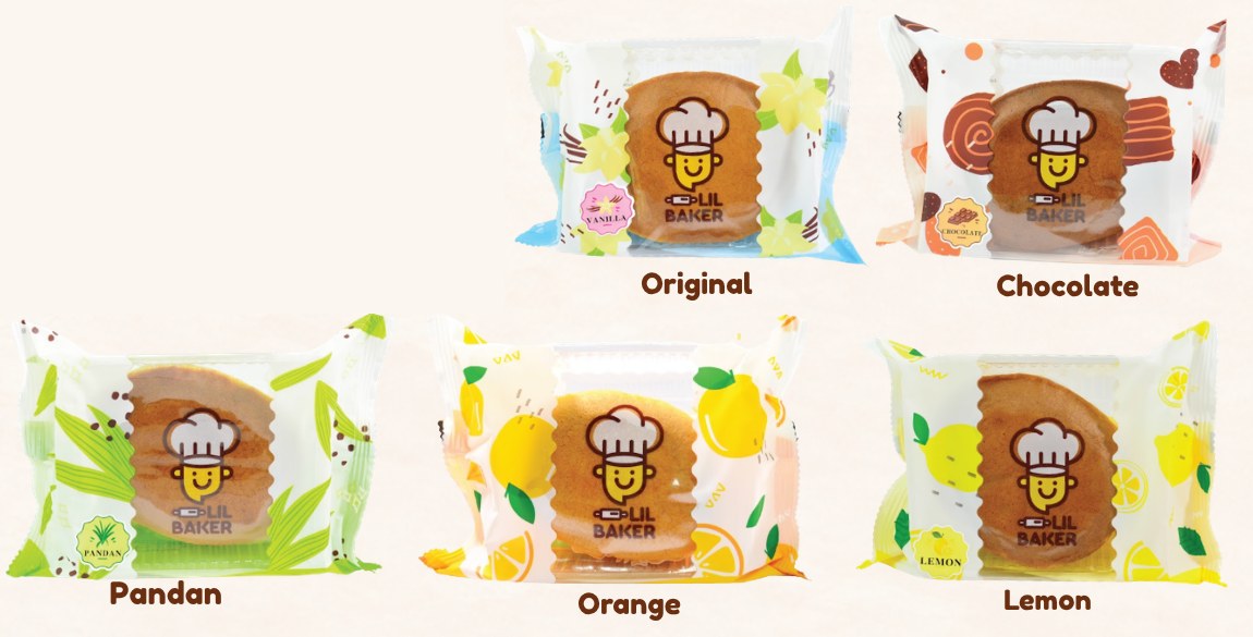 Lil Baker Hanjuku Cake Collection in original, chocolate, pandan, orange and lemon flavours